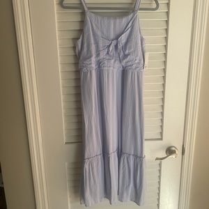 Light blue/white stripped front tie dress